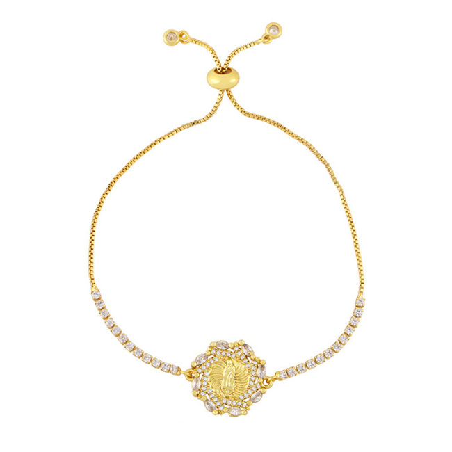 BC1334  Colored CZ diamond Micro Pave Gold Plated Mary Cross Tree  Eyes Charms Bracelet,CZ Adjustable Bracelets Jewelry
