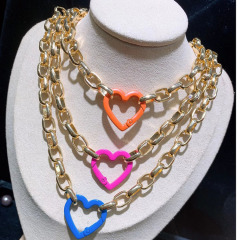 NM1057 Gold Enamel Love Heart Spring Gate Clasp Buckle Chunky Chain Necklace ,Valentine's Day Gift For Lover Mom