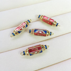 CZ8431 CZ Micro Pave Colorful Enamel Evil Eyes Tube Spacer Connector Will Word on Hexagon Shape Spacer Beads for Jewelry Making