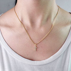 NZ1118 custom MINI gold diamond cross chain brass pendant women necklace