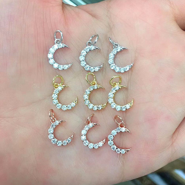 CZ8219 Dainty Love HeartJewelry supplies minimal Mini CZ Micro Pave Moon Charm,Small Diamond Cubic Zirconia Crescent Charms