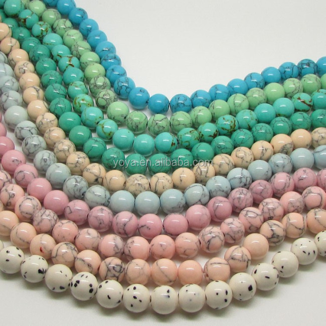 TB0322 Wholesale spring colour synthetic turquoise stone round beads
