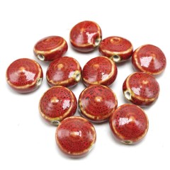 CC1825 Glazed Porcelain Disk Beads for Jewellery Making, Vintage Spiral Disk Saucer Chinoiserie Ceramic Beads