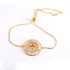 BC1270 Fashion  Gold plated Brass CZ Micro Pave diamond cross wrist chain bracelet for women