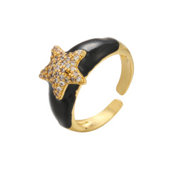 RM1280 Fashion 18k Gold Plated CZ Diamond Star Enamel Rainbow Colored Brass Open Rings