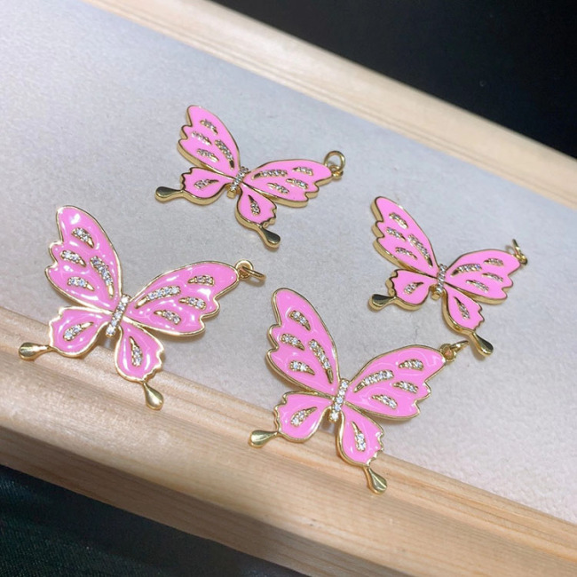 CZ8406 Gold Plated CZ diamond pave colored butterfly enamel charms Pendant