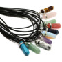 NE2318 Black leather cord chain choker with hexagonal crystal pendant,gemstone point pendant necklace