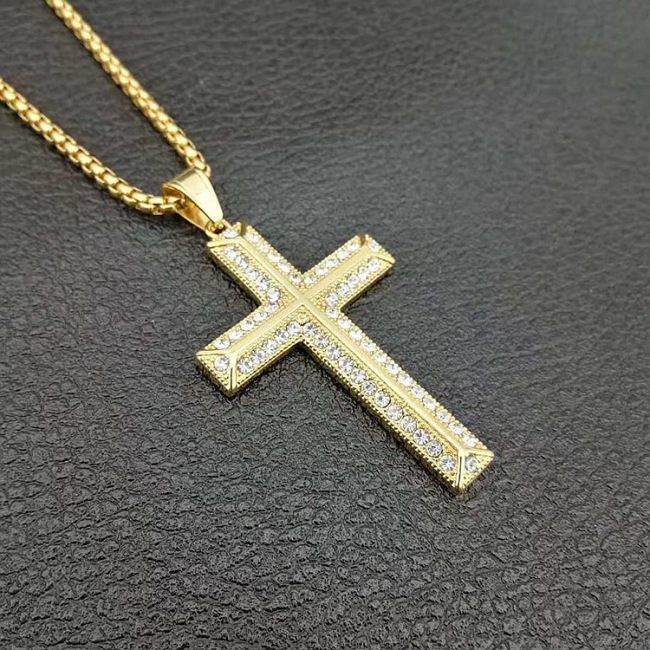 NS1145 Trendy hiphop charm stainless steel pendant necklace, high quality 18K gold plated  box chain with CZ cross men necklace