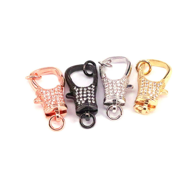 CZ8521 Dainty Gold Silver Plated CZ micro pave double sided claw lobster clasps,diamond inlay lobster clasps