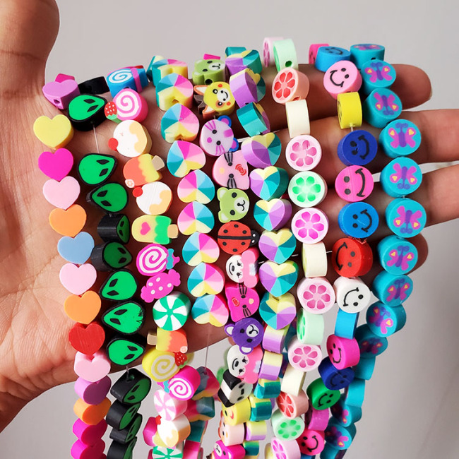 Colorful Clay Jewelry Beads Rainbow Polymer Clay Smiley Heart Skull Flower Animal Jewelry Spacer Coin Beads for Kids Jewelry