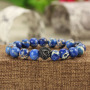 BRS1502-5 natural gemstone blue imperial jasper stainless steel lion head bracelet
