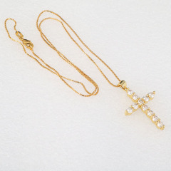 NZ1076 New 18K Gold Diamond the Christian Religion Jewelry Chic Cubic Zirconia CZ Micro Pave Cross Necklace