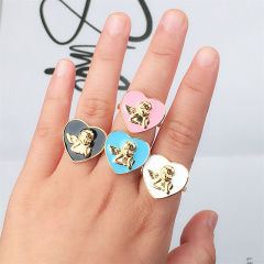 RM1082 New  Chic Multi Color Colorful Enamel Rainbow Evil Eye North Star Angel Smiley Heart Signet Rings for Ladies