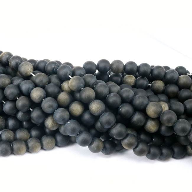 OBS008 Matte Golden Obsidian Round Beads,Matte Mens Jewelry Beads