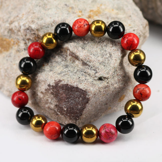 BN5282 Wholesale Natural 8mm Red Turquoise And Agate Gold Hematite Beaded Elastic Women Gemstone Bracelet