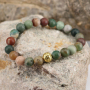 BN5280.Matte Indian Agate Gemstone And Gold Lava Women Beaded Bracelet