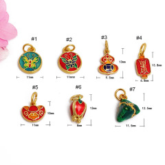 JS1627 dainty Chinese Elements matte gold plated enamel rainbow butterfly longevity medal fortune flower Cloisonne Charm Pendant