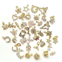 CZ8518 Dainty Mini Small 14k Gold CZ Butterfly Star Bracelet Charm,Tiny Little Cubic Zirconia Moon Heart DIY Charms
