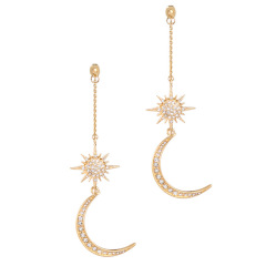 EM1110 Popular Rhinestone Crystal Pave Moon Crescent and Star Linear Dangle Earrings for Women