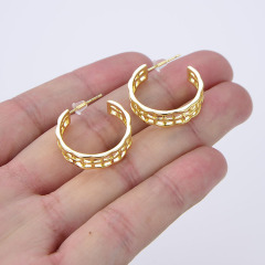 Wholesale Fashion 18K Gold Plated Brass Ear Jewelry Hoop Studs Simple Earring Wholesale Fashion 18K Gold Plated Brass Ear Jewelry Hoop Studs Simple Earring