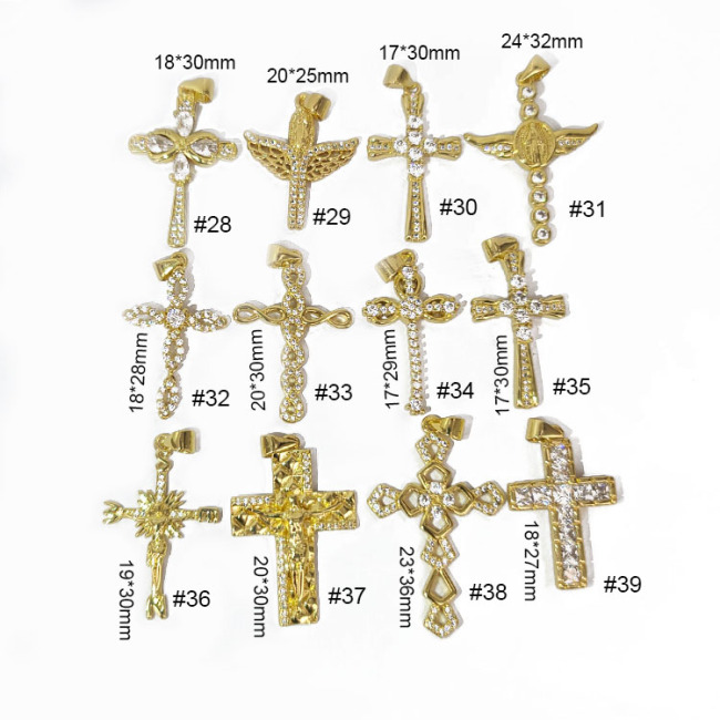 CZ8101 Dainty 18K Gold Plated Crystal CZ Diamond Paved Cross Charm Pendants,Cubic Zirconia Inlaid Cross Catholic Pendant