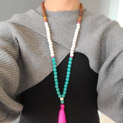 NE2261 Fashion wooden beads hopink tassel mala necklace