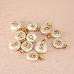 CZ7979 Dainty Natural Freshwater Pearl Charm Pendant with CZ Micro Pave Initial alphabet letter charms Pendants