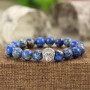 BRA1120 wholesale 10mm black lava beads stainless steel lion head men bracelets