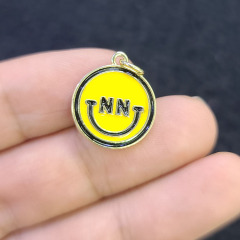 JS1556 18k Gold Plated Fun Yellow White Enamel Emoji Smiley Charm Pendants