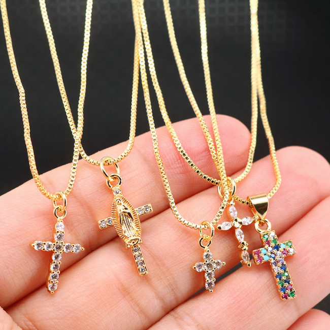 NZ1118 custom MINI gold diamond cross chain brass pendant women necklace