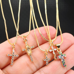 NZ1118 custom MINI gold diamond cross chain brass pendant women necklace