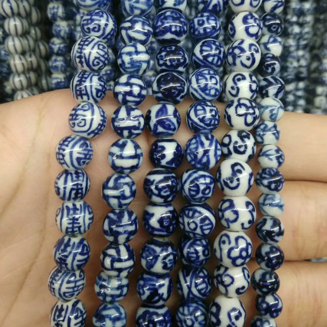 CC1806  Blue White Porcelain Tube Beads ,Hand Painted Ceramic Round Beads,Chinoiserie China Blue White Beads