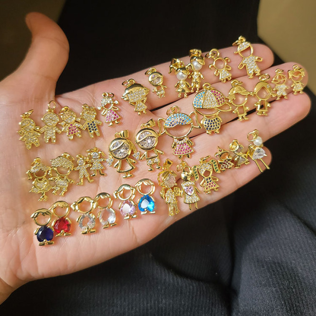 CZ7290 New Small Gold CZ Micro Pave Little Girls and Boys Child Children Kids Charm Pendants for Kid Jewelry Craft Supplies