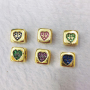 CZ8099 Large Hole Gold Plated Diamond CZ Micro paved Heart Dice Cube BOX Jewelry Spacer Beads with Heart Pattern