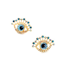 EM1112 Fashion Crystal Glass Pearl Pave Evil Evileye Eye Charm Stud Earrings for Women Girls