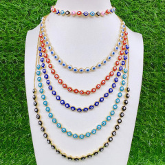 NM1182 Chic 18k Gold Plated Multicolor Rainbow Enamel Evil Eyes Slide Chain Choker Necklaces for Women Ladies