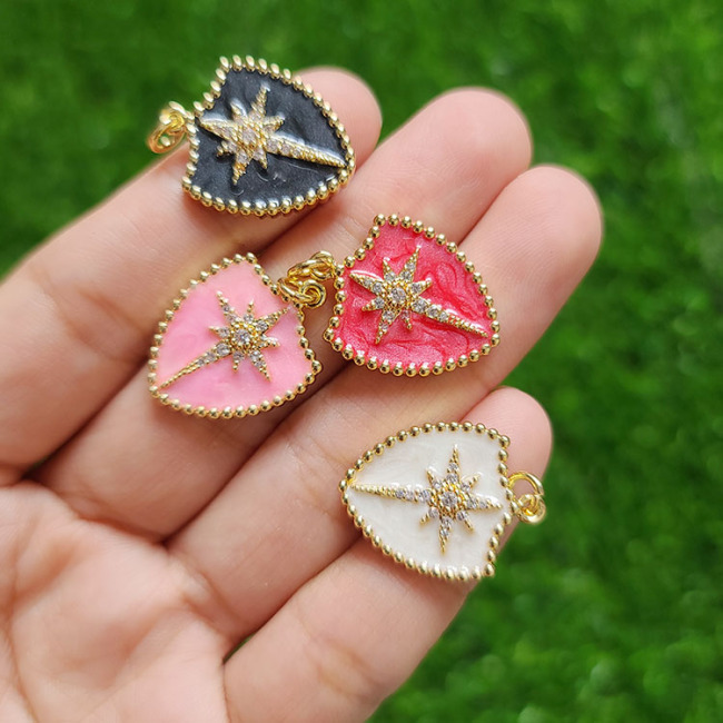 CZ8399 Gold Plated Micro Pave CZ North Star on enamel shield Shape charms Pendant gift for lady