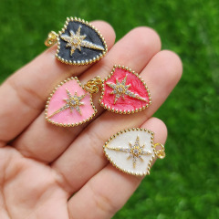 CZ8399 Gold Plated Micro Pave CZ North Star on enamel shield Shape charms Pendant gift for lady