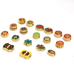 Gold Plated Enamel Rainbow Lotus Blessing Good Luck Fortune Cloisonne Beads,Chinese Elements Jewelry Beads