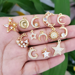 CZ8330 18K Gold Plated mini Pave CZ Star Moon Charm pendants , CZ Micro Pave Crescent Charms for Bracelet Earring Jewelry Making
