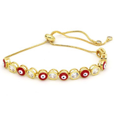 BC1405 Dainty 18k Gold Plated Rainbow Enamel Multi Colored Evil Eyes CZ Spiritual Tennis Link Chain bracelets