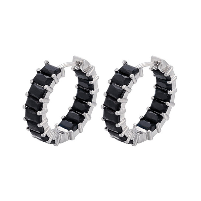 EC1689 Medium Thick 18K Gold plated Diamond Cubic Zirconia CZ Micro Pave Hoops Earrings for Ladies