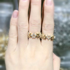 RM1131 Chic Dainty Bling Crystal Gold Plated CZ Micro Pave Sstar Rings for Women Ladies,Diamond Finger Rings