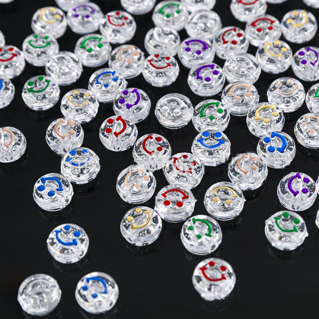GP0948 Popular White  Flat plastic acrylic 10mm 500g Rainbow Enamel Smile Face Smiley round disc beads for jewelry DIY