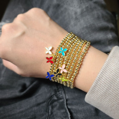BM1040 Fashion Fine Minimalist Tiny Gold Beaded Rainbow Enamel Butterfly Charm Bracelet for women girls