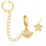 Unbalance Moon & Star Gold Cartilage Threader Climber Earrings with Ear Cuff, CZ Gold Chain Celestial Star Cross Wrap Earring