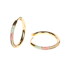 EC1670 Rainbiw18K Gold plated CZ Circle Hoop earrings,Simple gold jewelry Diamond CZ Hoop earring for women