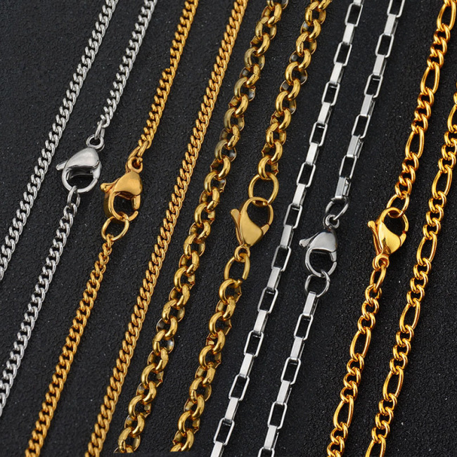 NS1068 High quality Gold Plated Stainless Steel Figaro link Cable Chain Necklace