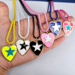 NM1185 Fashion 18k gold plated brass multi colored enamel star heart charms Pendant Necklaces