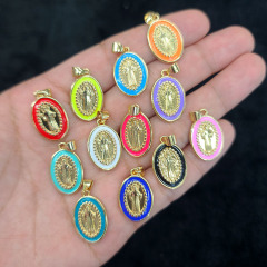 JS1613 18k Gold Plated brass metal rainbow enamel Jesus the mother virgin of Mary charms Pendant